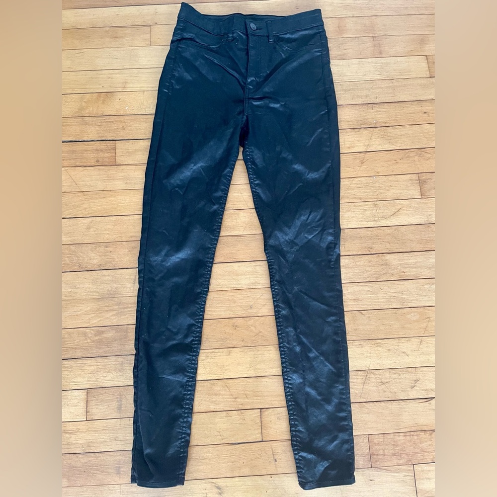 Faux Leather / Plastic Black Skinny Jeans
